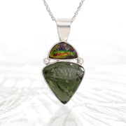 Ammolite & Genuine Moldavite Pendant