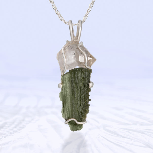 Herkimer & Genuine Moldavite Pendant