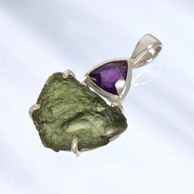 Amethyst & Moldavite Silver Pendant