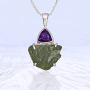 Amethyst & Moldavite Silver Pendant