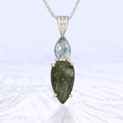Aquamarine & Genuine Moldavite Pendant