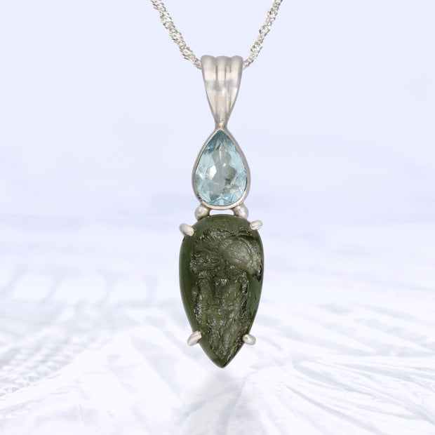 Aquamarine & Genuine Moldavite Pendant