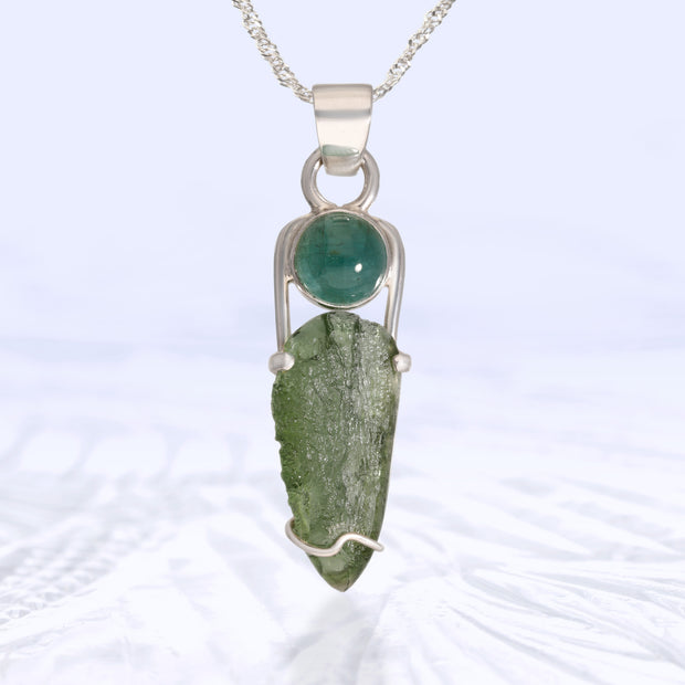 Grandidierite & Genuine Moldavite Pendant