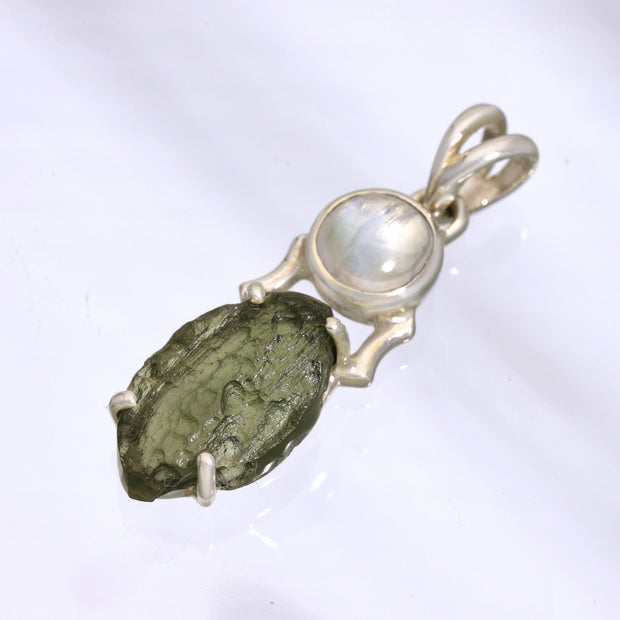 Moonstone & Czech Moldavite Pendant