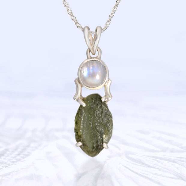 Moonstone & Czech Moldavite Pendant