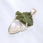 Genuine Moldavite & Moonstone Pendant