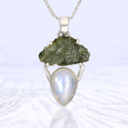 Genuine Moldavite & Moonstone Pendant