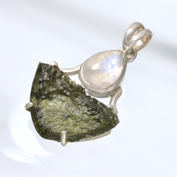 Moonstone & Genuine Moldavite Sterling Silver