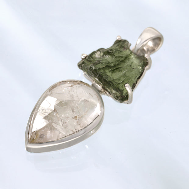 Genuine Moldavite & Quarts Pendant