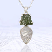 Genuine Moldavite & Quarts Pendant
