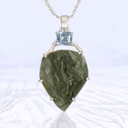 Large Aquamarine & Real Moldavite Pendant