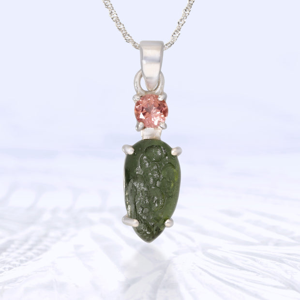 Pink Tourmaline & Genuine Moldavite Pendant