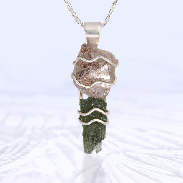 Quartz & Real Czech Moldavite Pendant