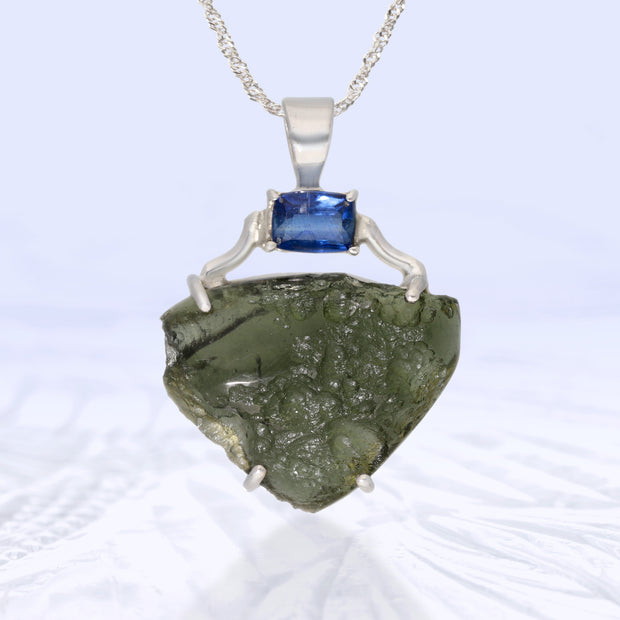 Genuine Moldavite & Kyanite Pendant