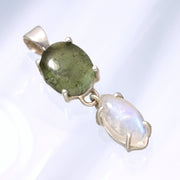 Polished Moldavite & Moonstone Pendant