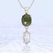 Polished Moldavite & Moonstone Pendant