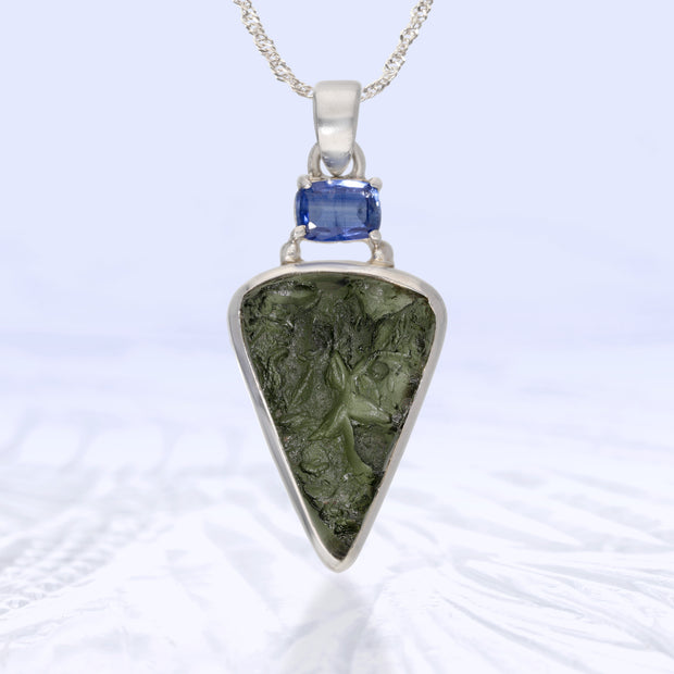 Kyanite & Natural Moldavite Pendant