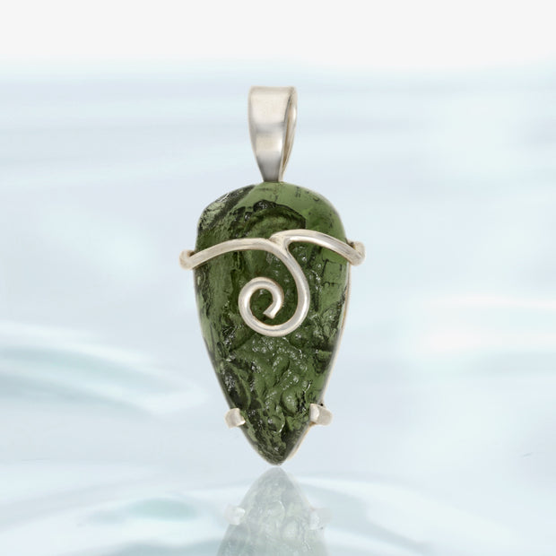 Unique Genuine Moldavite Spiral Pendant