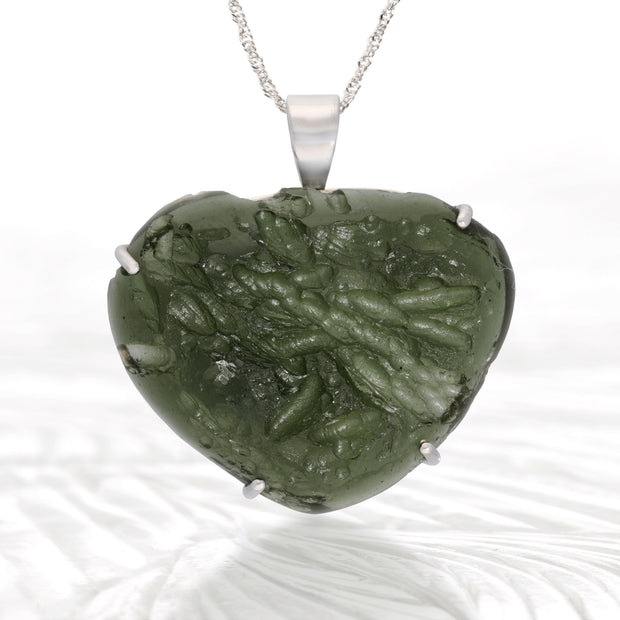 Large Genuine Moldavite Heart Pendant