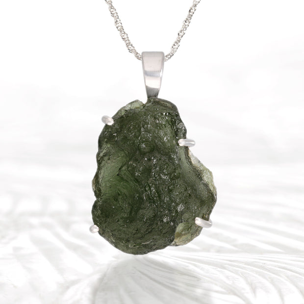 Authentic Moldavite Silver Pendant