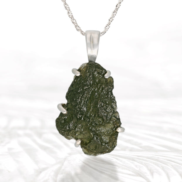 Raw Moldavite Silver Pendant