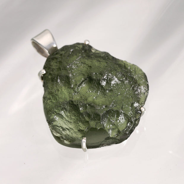 Large Genuine Czech Moldavite Silver Pendant