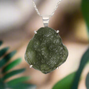 Large Genuine Czech Moldavite Silver Pendant