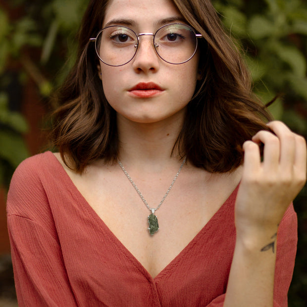 Genuine Moldavite Silver Necklace