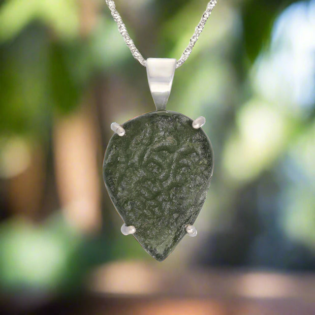 Czech Moldavite Silver Pendant