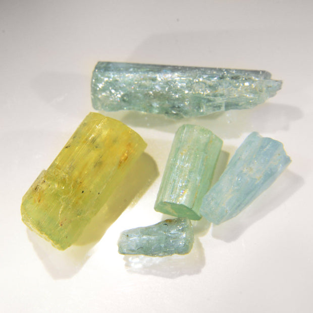 5 Natural Raw Aquamarine & Yellow Beryl Crystals 50ct.