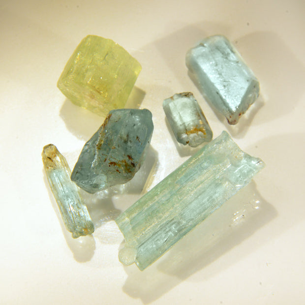 Set of 6 Golden Beryl & Aquamarine Crystals 50ct.