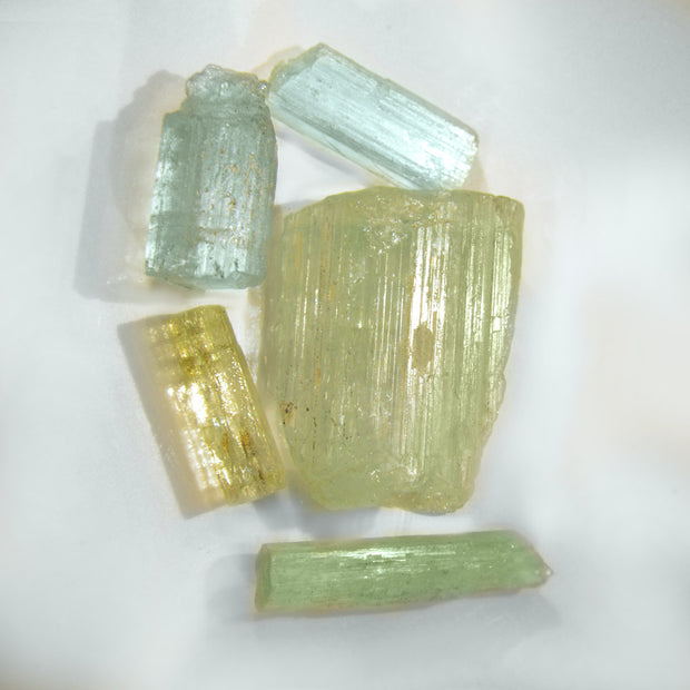 Set of 5 Blue Aquamarine & Golden Beryl Aquamarine Crystals 54ct.
