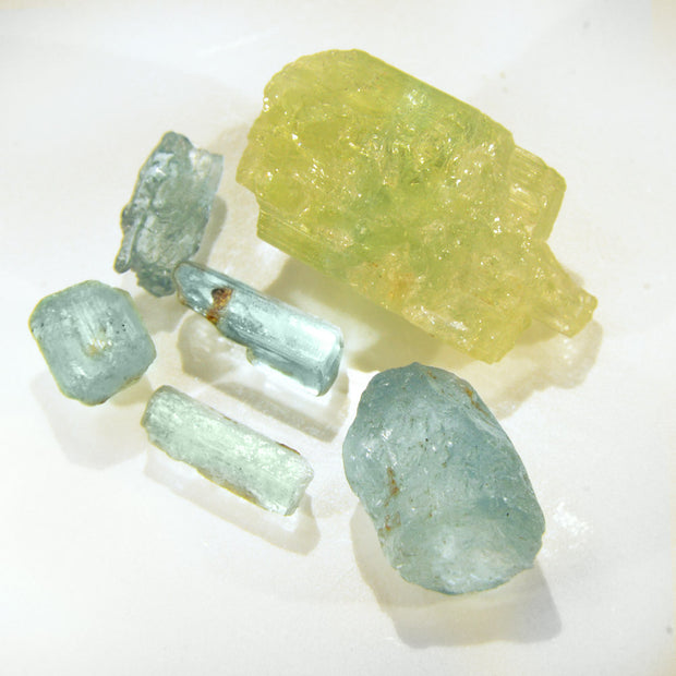 Set of 6 Golden Beryl & Aquamarine Crystals 49ct.