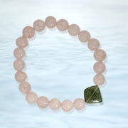 Rose Quartz and large Moldavite Bead Bracelet