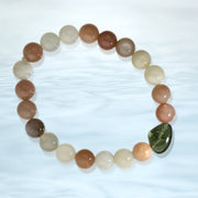 Multi Colored Moonstone & Moldavite Beaded Bracelet