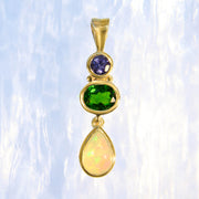 Tanzanite, Chrome Diopside & Opal 9kt Gold Pendant