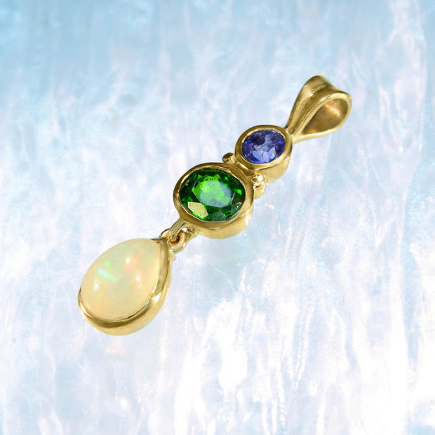 Tanzanite, Chrome Diopside & Opal 9kt Gold Pendant