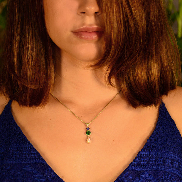 Tanzanite, Chrome Diopside & Opal 9kt Gold Pendant