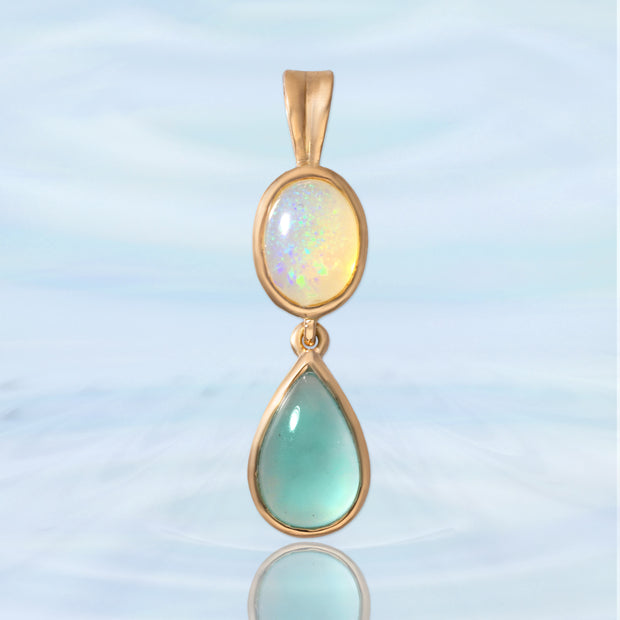 Unique Opal & Aquaprase Gold Pendant
