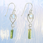 Blue Moonstone & Green Tourmaline Crystal Earrings - Arkadia Designs