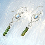 Blue Moonstone & Green Tourmaline Crystal Earrings - Arkadia Designs
