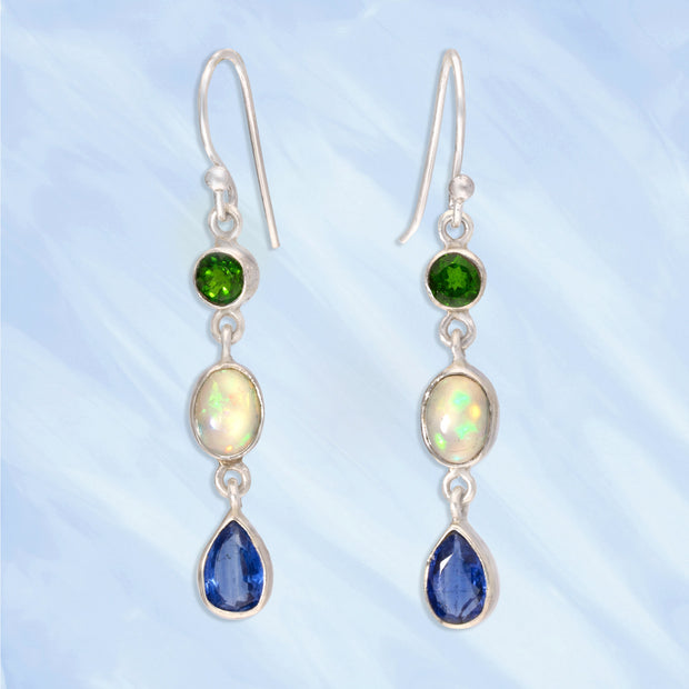 Chrome Diopside, Opal & Kyanite Earrings