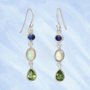 Kyanite, Welo Opal & Green Tourmaline Earrings