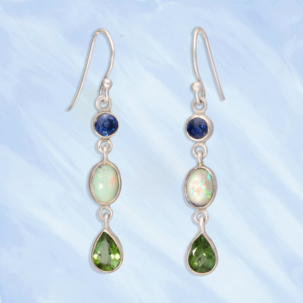 Kyanite, Welo Opal & Green Tourmaline Earrings