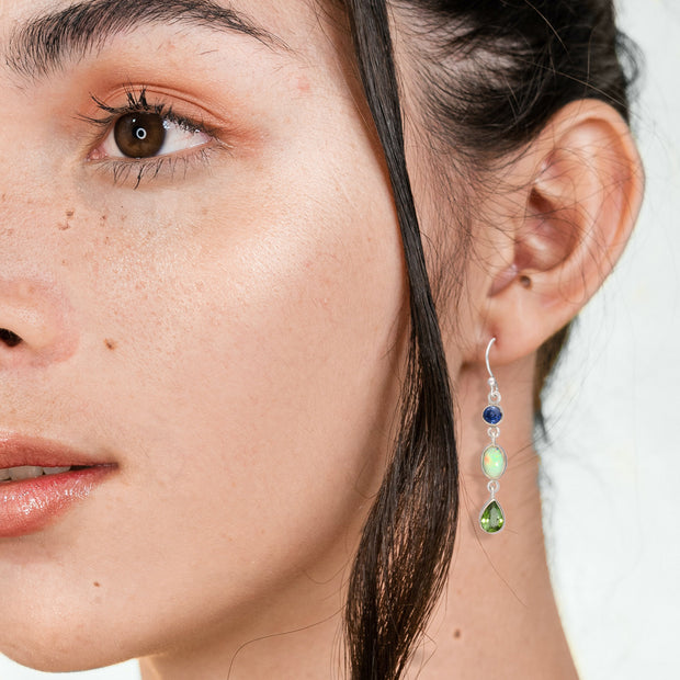 Kyanite, Welo Opal & Green Tourmaline Earrings
