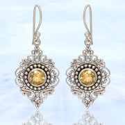 Bright Citrine Silver Mandala Earrings