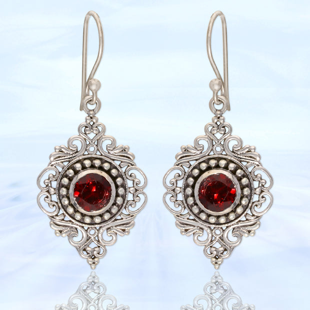Faceted Garnet Mandala Earrings