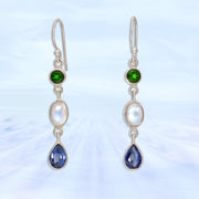 Chrome Diopside, Moonstone, Blue Kyanite Earrings - Arkadia Designs