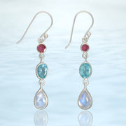 Pink Tourmaline, Apatite & Moonstone Earrings