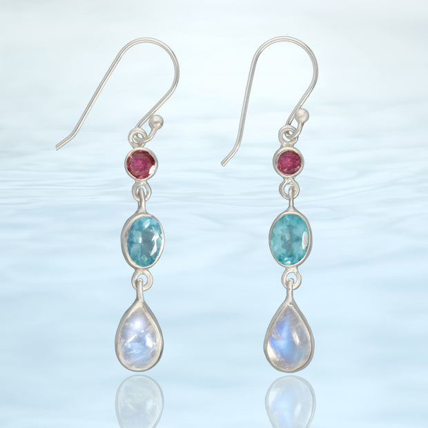 Pink Tourmaline, Apatite & Moonstone Earrings